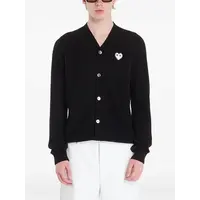 V-NECK CARDIGAN WHITE EMBLEM BLACK