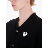 V-NECK CARDIGAN WHITE EMBLEM BLACK