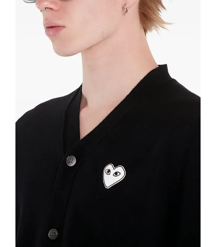 V-NECK CARDIGAN WHITE EMBLEM BLACK