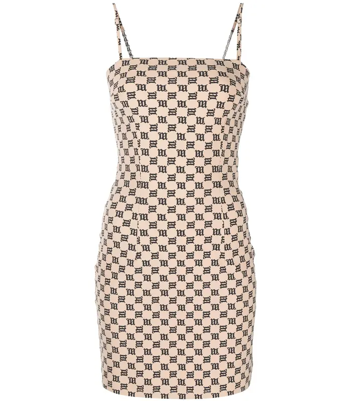 MONOGRAM SPAGHETTI MINI DRESS BEIGE
