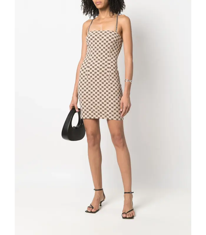 MONOGRAM SPAGHETTI MINI DRESS BEIGE