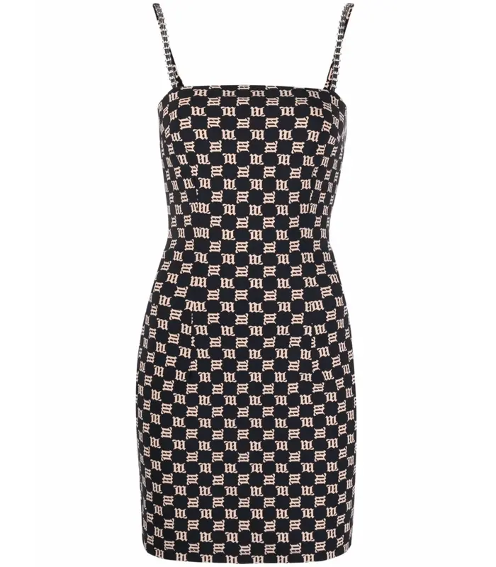 MONOGRAM SPAGHETTI MINI DRESS BLACK