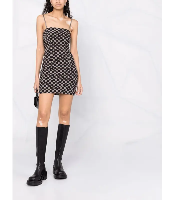 MONOGRAM SPAGHETTI MINI DRESS BLACK