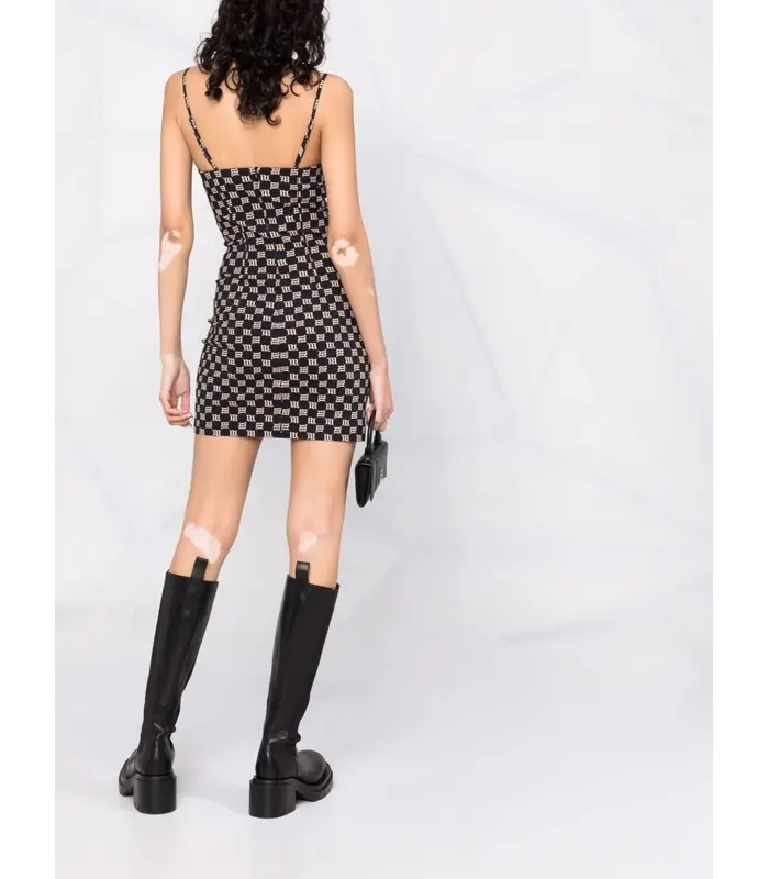 MONOGRAM SPAGHETTI MINI DRESS BLACK
