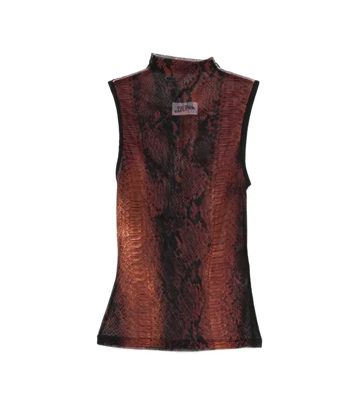 MESH HIGH NECK TANK TOP PRINTED PYTHON BROWN/BLACK