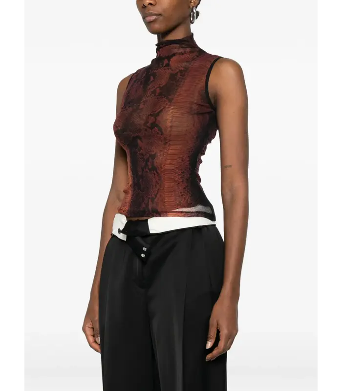 MESH HIGH NECK TANK TOP PRINTED PYTHON BROWN/BLACK