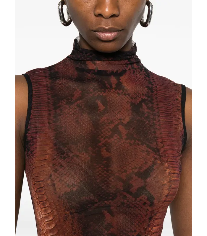 MESH HIGH NECK TANK TOP PRINTED PYTHON BROWN/BLACK