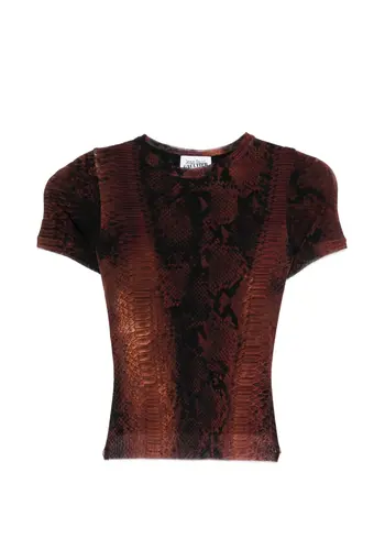 JEAN-PAUL GAULTIER mesh baby tee printed python brown/black