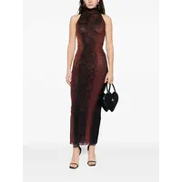 MESH HIGH NECK LONG DRESS PRINTED PYTHON BROWN/BLACK