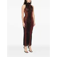 MESH HIGH NECK LONG DRESS PRINTED PYTHON BROWN/BLACK