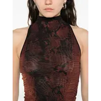 MESH HIGH NECK LONG DRESS PRINTED PYTHON BROWN/BLACK