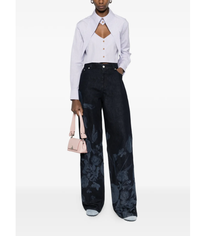 CUT OFF HEART SHIRT WHITE/BLUE STRIPE