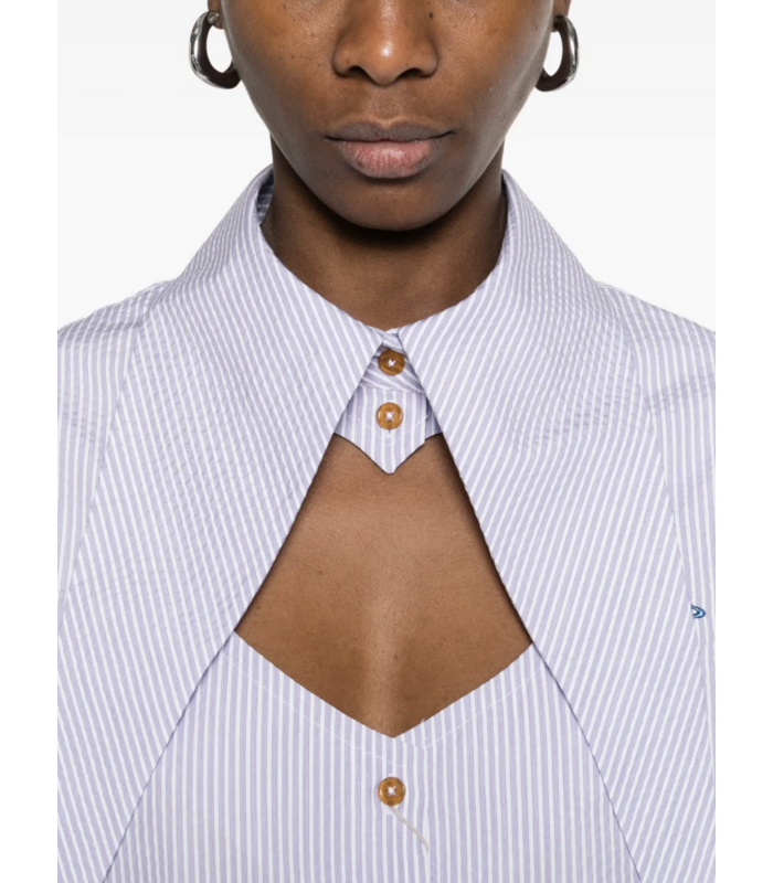 CUT OFF HEART SHIRT WHITE/BLUE STRIPE