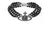 VIVIENNE WESTWOOD MESSALINE 3 ROW CHOKER PLATINUM/RUTHENIUM/BLACK AGATE