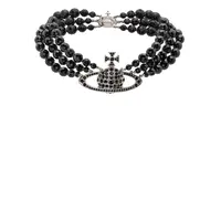 MESSALINE 3 ROW CHOKER PLATINUM/RUTHENIUM/BLACK AGATE