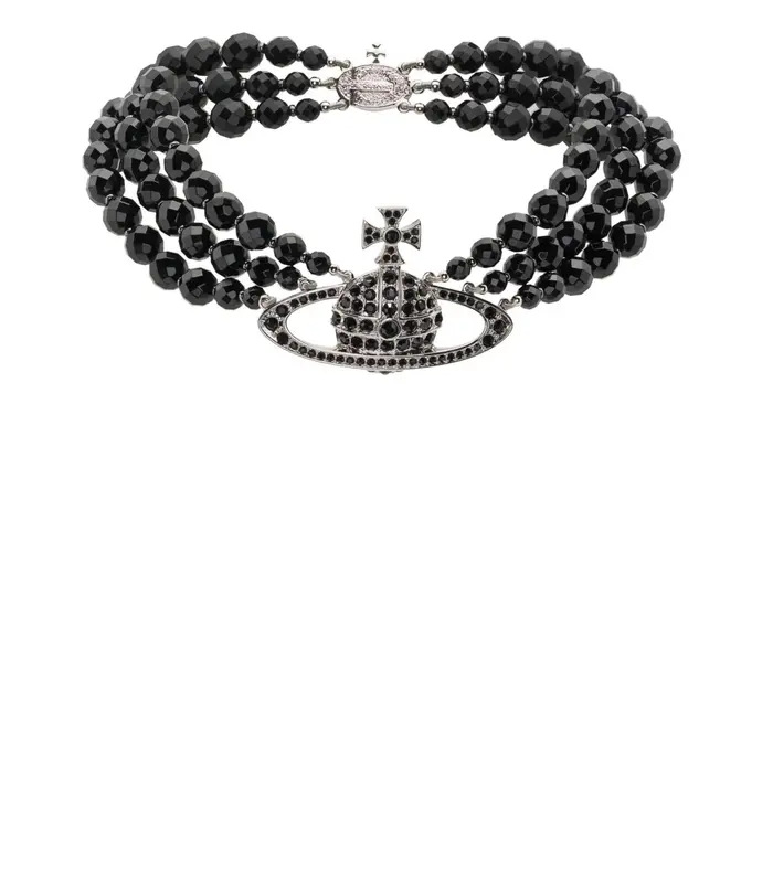 MESSALINE 3 ROW CHOKER PLATINUM/RUTHENIUM/BLACK AGATE