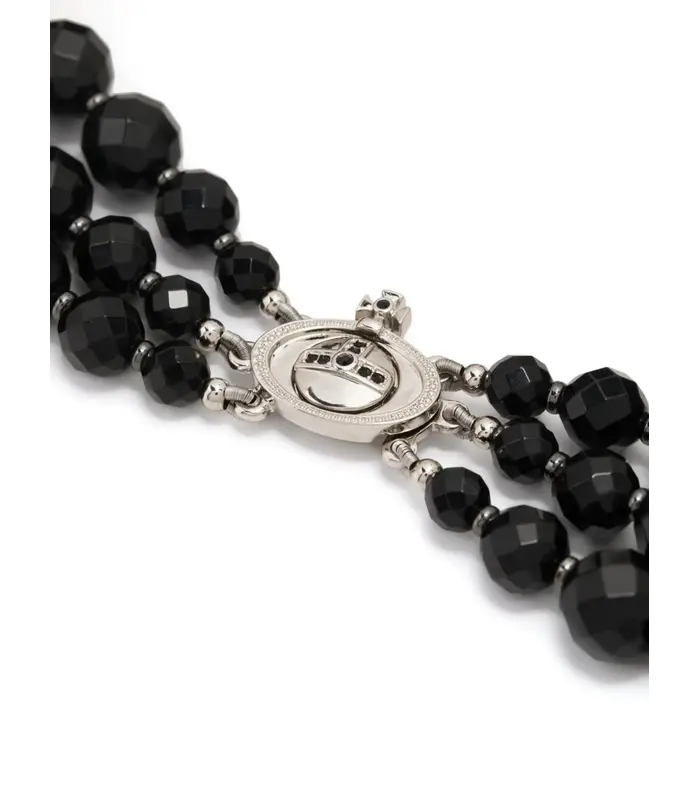 MESSALINE 3 ROW CHOKER PLATINUM/RUTHENIUM/BLACK AGATE