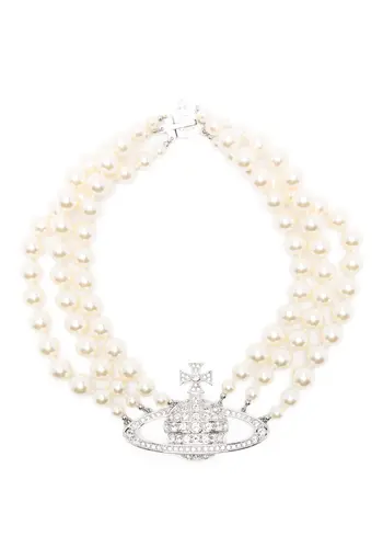 VIVIENNE WESTWOOD three row pearl bas relief platinum / pearl / crystal