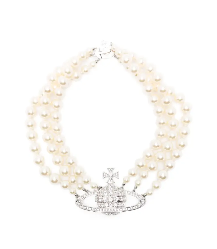 THREE ROW PEARL BAS RELIEF PLATINUM/PEARL/CRYSTAL