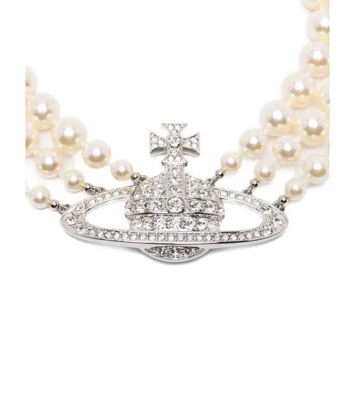 THREE ROW PEARL BAS RELIEF PLATINUM/PEARL/CRYSTAL