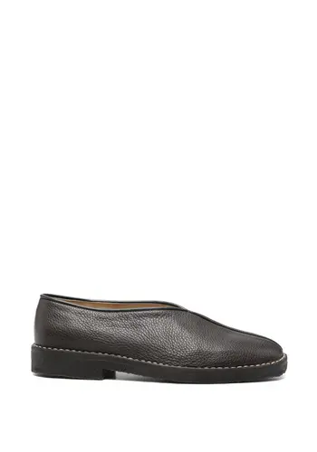 LEMAIRE piped crepe slippers dark brown