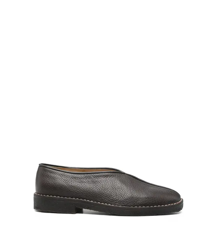 PIPED CREPE SLIPPERS DARK BROWN