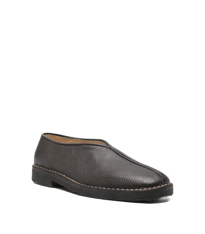 PIPED CREPE SLIPPERS DARK BROWN