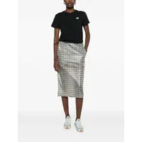 Nia See Through Printed Check Mid Skirt White