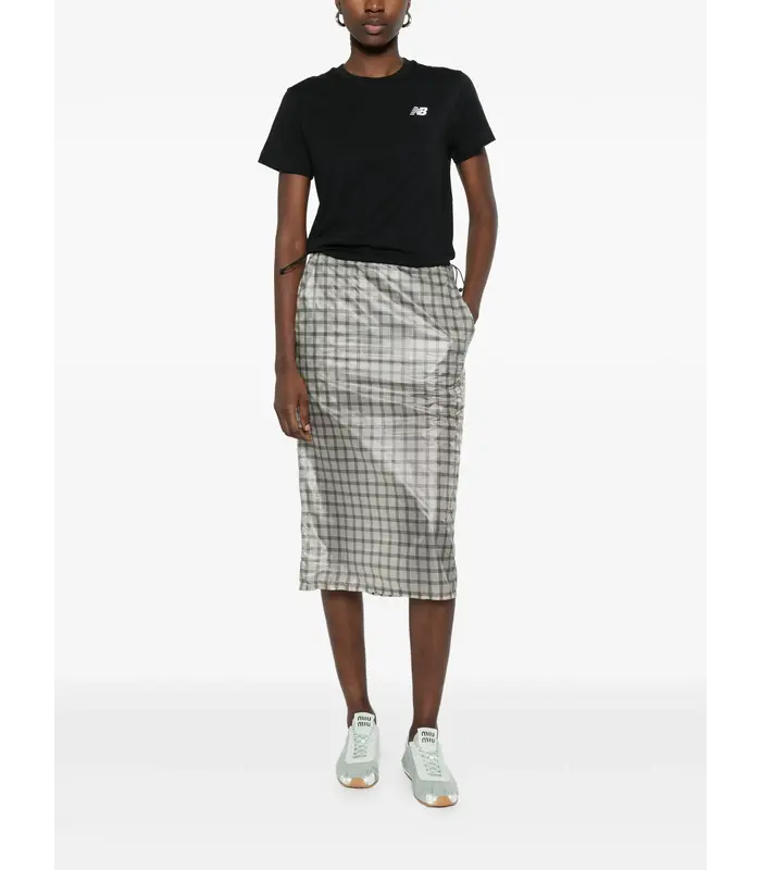 Nia See Through Printed Check Mid Skirt White