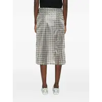 Nia See Through Printed Check Mid Skirt White
