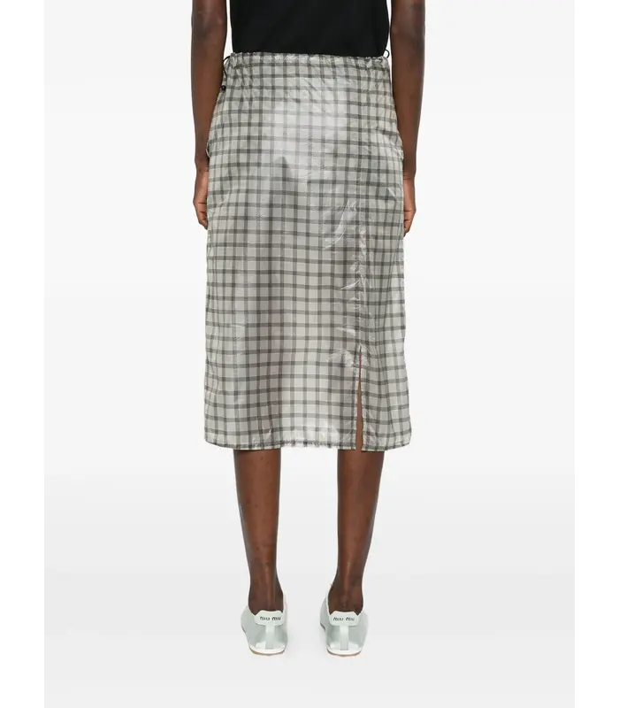 Nia See Through Printed Check Mid Skirt White
