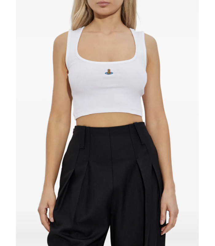 CROPPED RIB VEST WHITE