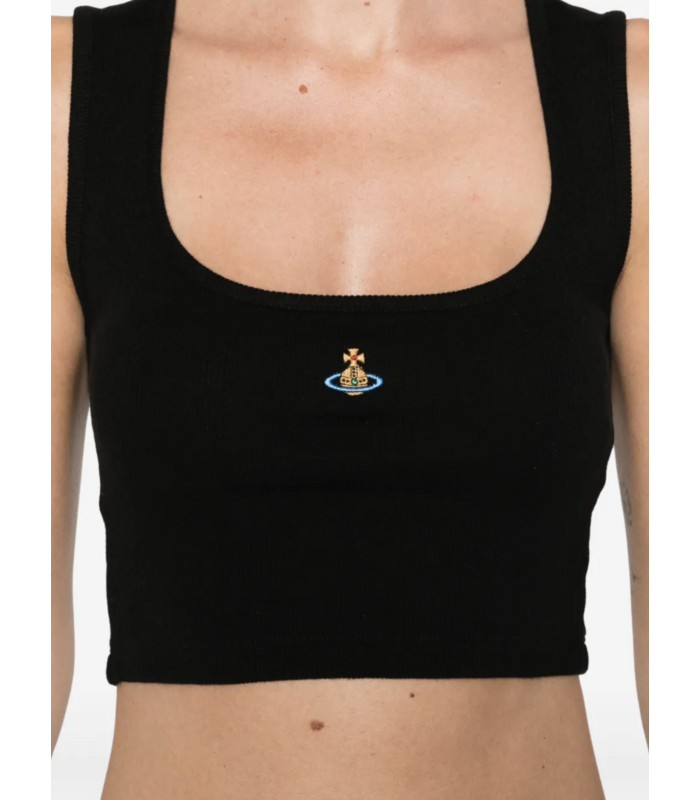 CROPPED RIB VEST BLACK