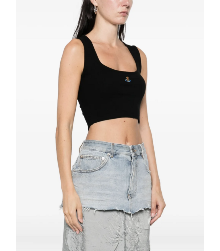 CROPPED RIB VEST BLACK