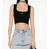 CROPPED RIB VEST BLACK