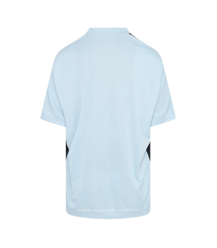 MARTINE ROSE WOMENS HALF STRETCH FOOTBALL TOP BLUE LIGHT BLUE