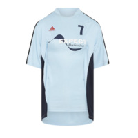 MARTINE ROSE WOMENS HALF STRETCH FOOTBALL TOP BLUE LIGHT BLUE