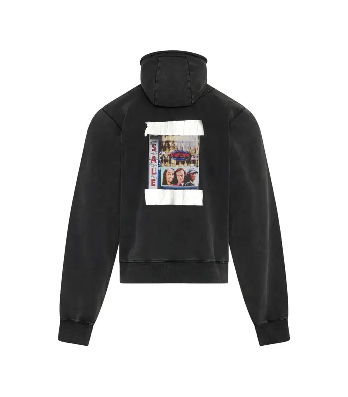 HOODED ZIP CREW BLACK WASHED