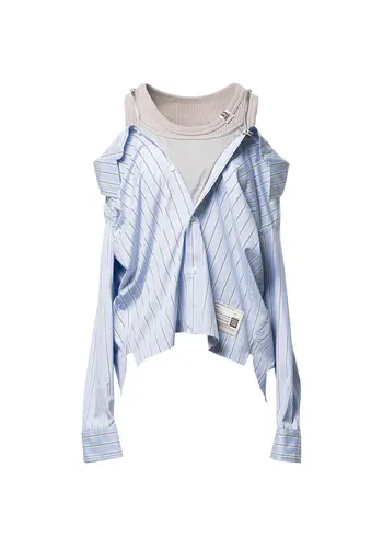 MAISON MIHARA YASUHIRO layered stripe shirts blue