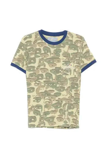 KIDSUPER face camo short sleeve shirt heavy wash blue rib