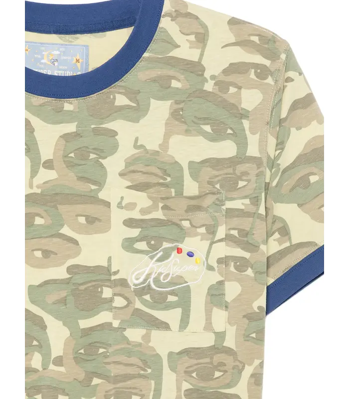 Face Camo Short Sleeve Shirt Heavy wash blue rib