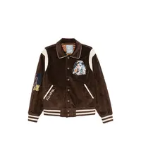 Washed Corduroy Embroidered Faces Jacket Brown