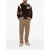 Washed Corduroy Embroidered Faces Jacket Brown