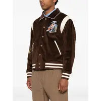 Washed Corduroy Embroidered Faces Jacket Brown