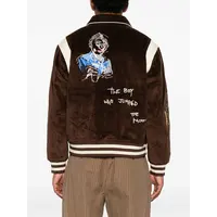 Washed Corduroy Embroidered Faces Jacket Brown