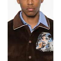 Washed Corduroy Embroidered Faces Jacket Brown