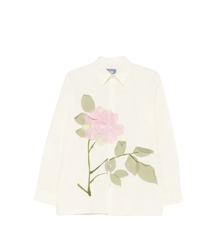 Flower Applique button up shirt White