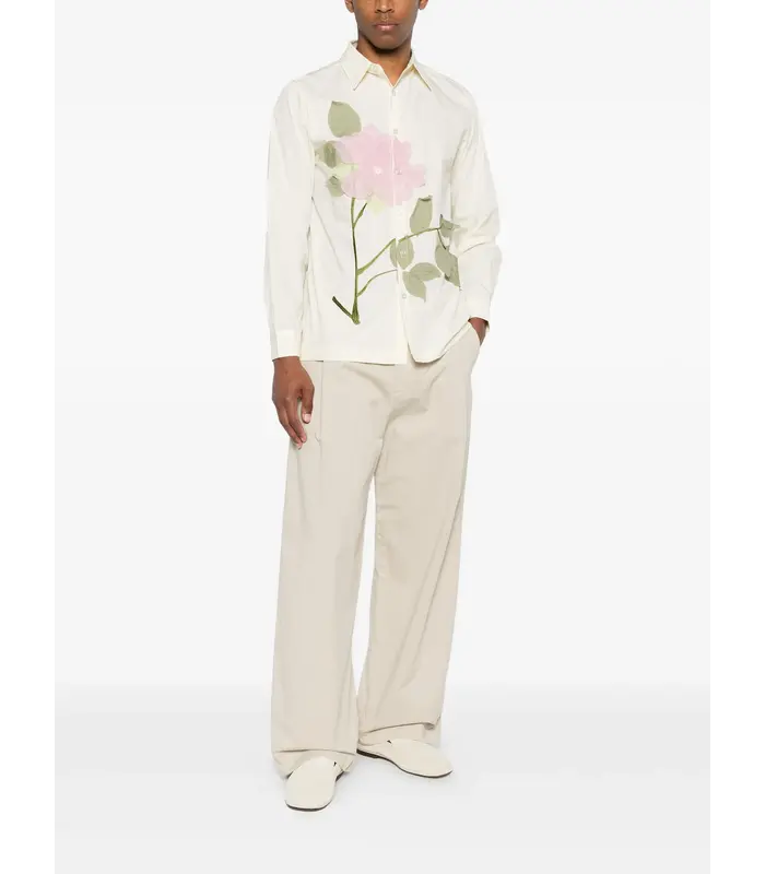 Flower Applique button up shirt White