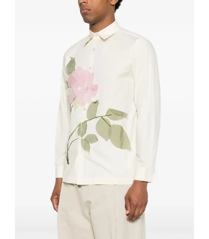 Flower Applique button up shirt White