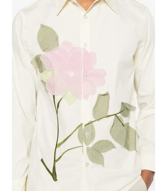 Flower Applique button up shirt White